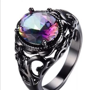 14k Black Gold Filled Rainbow Topaz Ring Size 7